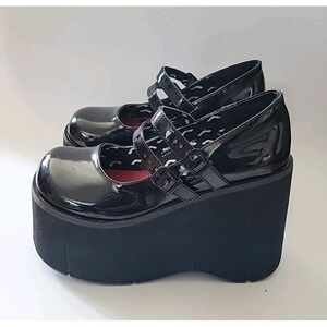 Demonia Kera Platform Mary Janes 7 Black Vegan Patent Leather Alternative Goth